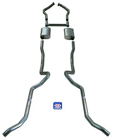 Fits 1955-1957 Chevrolet Full Size 2-1_2_ Dual Turbo Sanderson Cast Iron Manifolds Exhaust System 63108